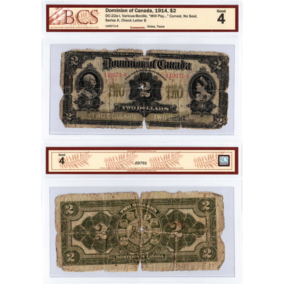 SOLD $2 1914 Dominion of Canada Note Series K DC-22a-i - BCS G-4