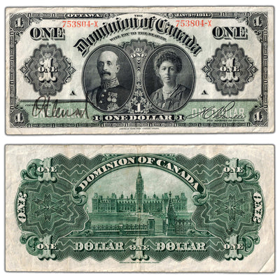 SOLD $1 1911 Dominion of Canada Note Black Line Series X DC-18d-i - VF