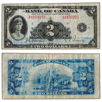 $2 1935 Bank of Canada Note English Text BC-3 - Faded Back