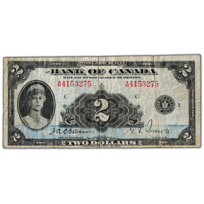 $2 1935 Bank of Canada Note English Text BC-3 - Faded Back