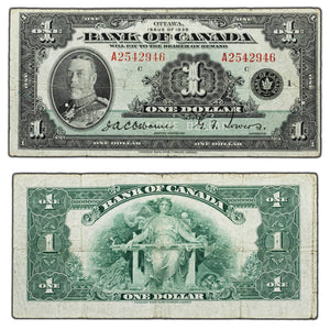 SOLD $1 1935 Bank of Canada Note English Text BC-1 - F/VF (light pencil)
