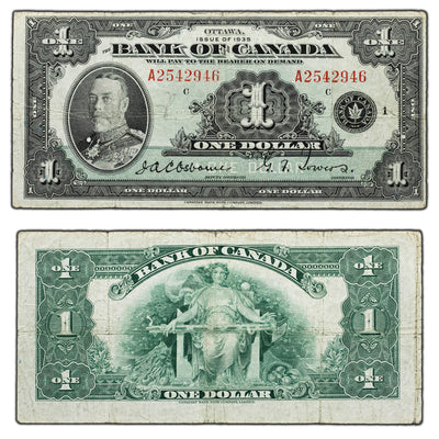 SOLD $1 1935 Bank of Canada Note English Text BC-1 - F/VF (light pencil)