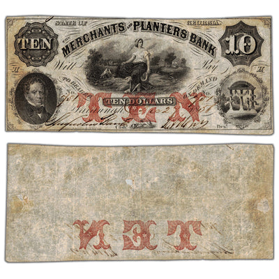 United States 1856 Merchants & Planters Bank $10 Ten Dollars Obsolete Note - Circulated
