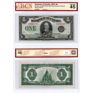SOLD $1 1923 Dominion of Canada Note Black Seal Series E DC-25o - BCS EF-45