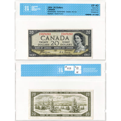 $20 1954 Bank of Canada Note Devil Face B/E Changeover Prefix BC-33a - CCCS EF-40