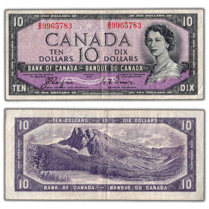 SOLD $10 1954 Bank of Canada Note Devil Face D/D Prefix BC-32a - VF