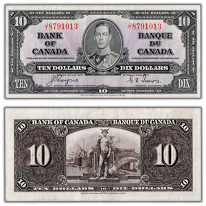 SOLD $10 1937 Bank of Canada Note Coyne-Towers BC-24c - VF/EF