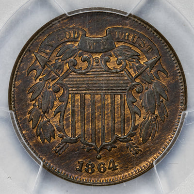 SOLD United States 1864 Large Motto 2 Cents Coin - PCGS UNC Details (cleaned)