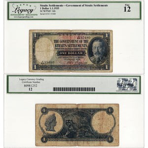 SOLD Straits Settlements 1935 $1 One Dollar Note P #16b - Legacy F-12