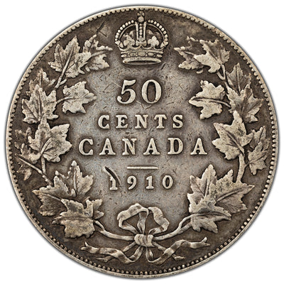 Canada 1910 Edwardian Leaves 50c Half Dollar Silver Coin - Reverse Scratch