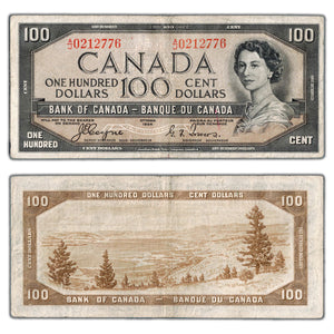 SOLD $100 1954 Bank of Canada Note Devil Face Coyne-Towers BC-35a - F/VF