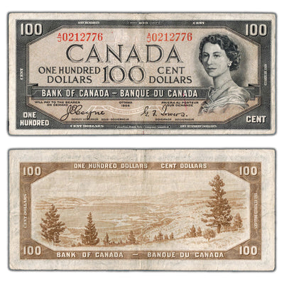 SOLD $100 1954 Bank of Canada Note Devil Face Coyne-Towers BC-35a - F/VF