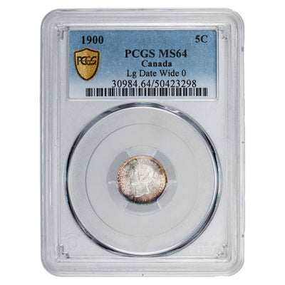 SOLD Canada 1900 Round 0's 5 Cents Silver Coin - PCGS MS-64 Nice Toning