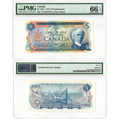$5 1972 Bank of Canada Note *CU Replacement Prefix BC-48bA - PMG Gem UNC-66 EPQ