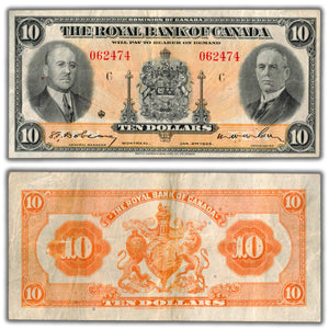SOLD $10 1935 Royal Bank of Canada Chartered Note CH #630-18-04 - VF