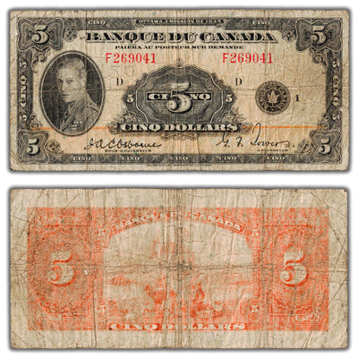 SOLD $5 1935 Banque du Canada Note French Text BC-6 - Faded Back
