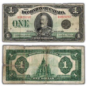 SOLD $1 1923 Dominion of Canada Note Campbell-Saunders Black Seal DC-25n - Holes