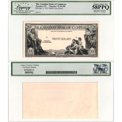 $20 1935 Canadian Bank of Commerce Front Proof Note #75-18-10P - Legacy AU-58 PPQ