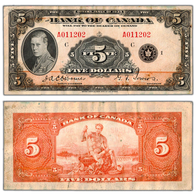 $5 1935 Bank of Canada Note English Text BC-5 - VF+ (residue)