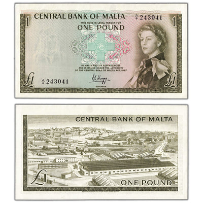 Malta ND (1969) 1 One Pound Note P #29a - AU/UNC