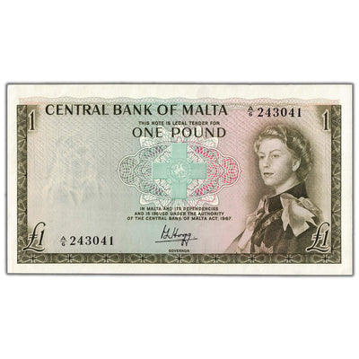 Malta ND (1969) 1 One Pound Note P #29a - AU/UNC