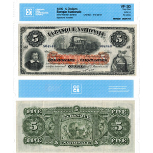 SOLD $5 1897 La Banque Nationale Canada Chartered Note #510-20-04 - CCCS VF-30