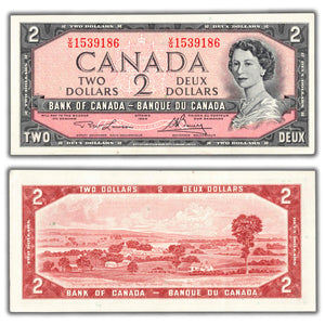 SOLD $2 1954 Bank of Canada Note Lawson-Bouey V/G Final Prefix BC-38d - AU