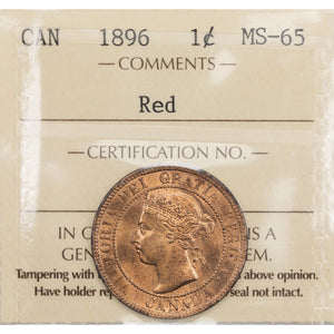 SOLD Canada 1896 1 Large Cent Coin - ICCS MS-65 Red