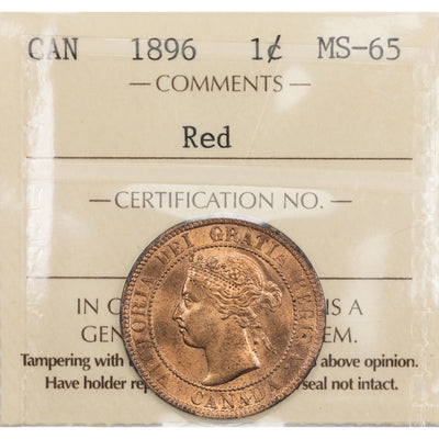 SOLD Canada 1896 1 Large Cent Coin - ICCS MS-65 Red