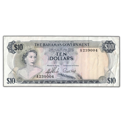 SOLD Bahamas 1965 $10 Ten Dollars Note P #22a - VF