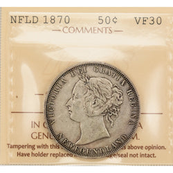 Newfoundland 1870 50 Cents Half Dollar Silver Coin - ICCS VF-30
