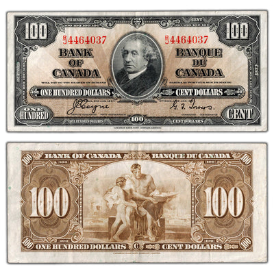 SOLD $100 1937 Bank of Canada Note Coyne-Towers B/J Prefix BC-27c- VF/EF