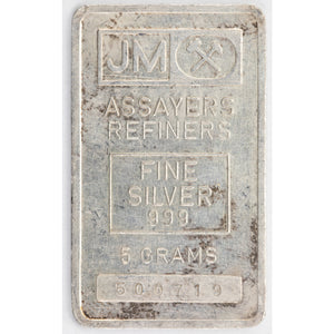 SOLD Johnson Matthey JM 5 Gram .999 Fine Silver Bar