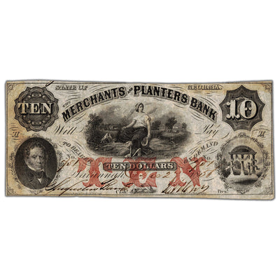United States 1856 Merchants & Planters Bank $10 Ten Dollars Obsolete Note - Circulated