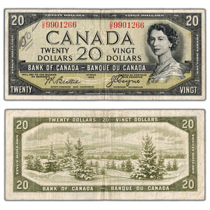 SOLD $20 1954 Bank of Canada Note Devil Face D/E Prefix BC-33b - Writing