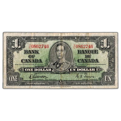 $1 1937 Bank of Canada Note Gordon-Towers Y/L Prefix BC-21c - F/VF