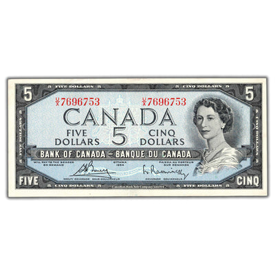 $5 1954 Bank of Canada Note Bouey-Rasminsky U/X Prefix BC-39c - EF/AU