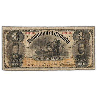 SOLD $1 1898 Dominion of Canada Note Courtney ONEs Inward Series D DC-13a - VG