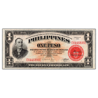 SOLD Philippines 1941 1 One Peso Note P #89c - VF/EF