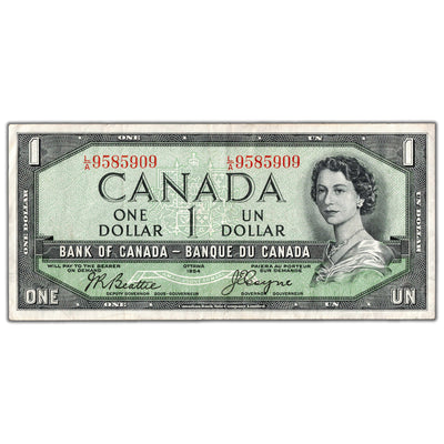 $1 1954 Bank of Canada Note Devil Face L/A Prefix BC-29b - VF