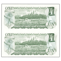 $1 1973 Bank of Canada Notes EAX Replacement Uncut Pair - Uncirculated