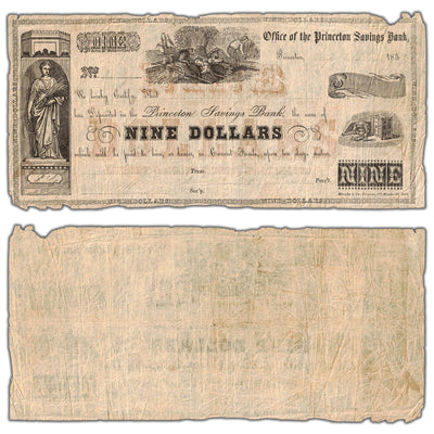 SOLD United States 1850's Princeton Savings Bank $9 Note