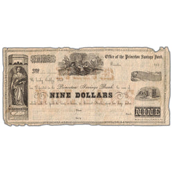 United States 1850's Princeton Savings Bank $9 Note