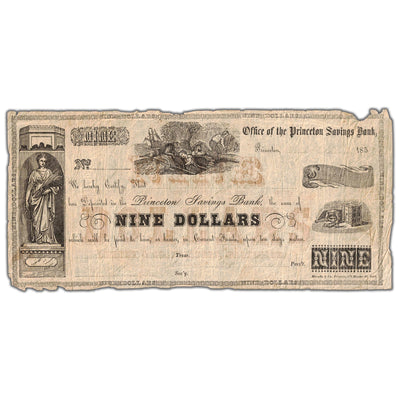 SOLD United States 1850's Princeton Savings Bank $9 Note
