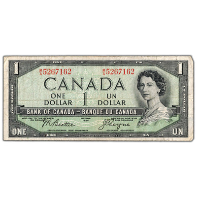 $1 1954 Bank of Canada Note Devil Face M/A Prefix BC-29b - F/VF