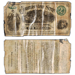 United States 1850-60's $2 Commission Scrip Note - Laminated