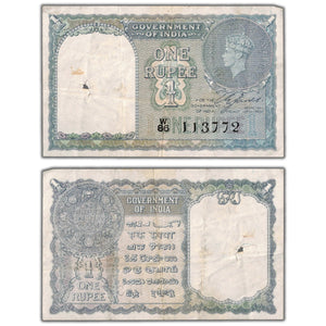 SOLD India 1940 1 One Rupee Note P #25a - Hole