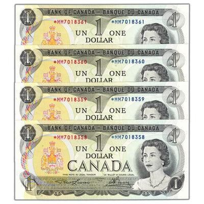 SOLD $1 1973 Bank of Canada Notes *MM Prefix BC-46aA - 4 Consecutive - Ch UNC