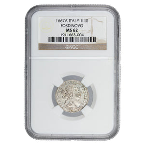 Italy 1667-A 1 Lui  Fosdinovo Silver Coin - NGC MS-62