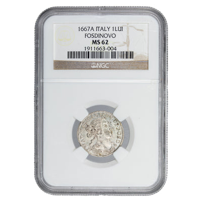 Italy 1667-A 1 Lui  Fosdinovo Silver Coin - NGC MS-62